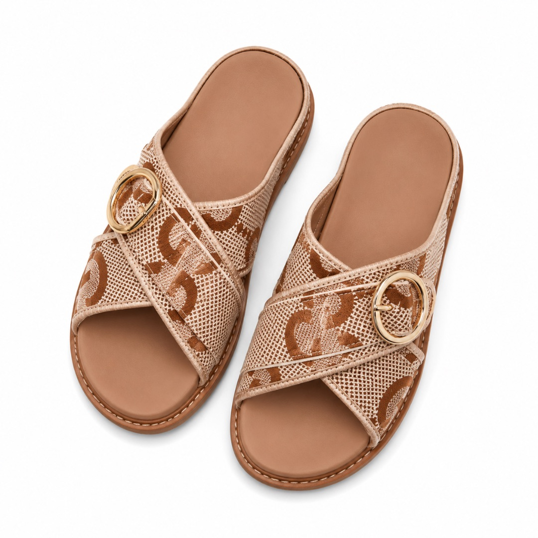 Mens OpenToe Slippers with Buckle Design